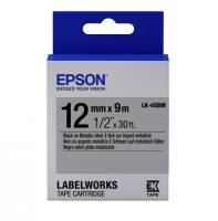 C53S654019 - Cartucho EPSON Labelworks LK-4SBM 12mm.  Negro sobre cinta adhesiva plateado metálico